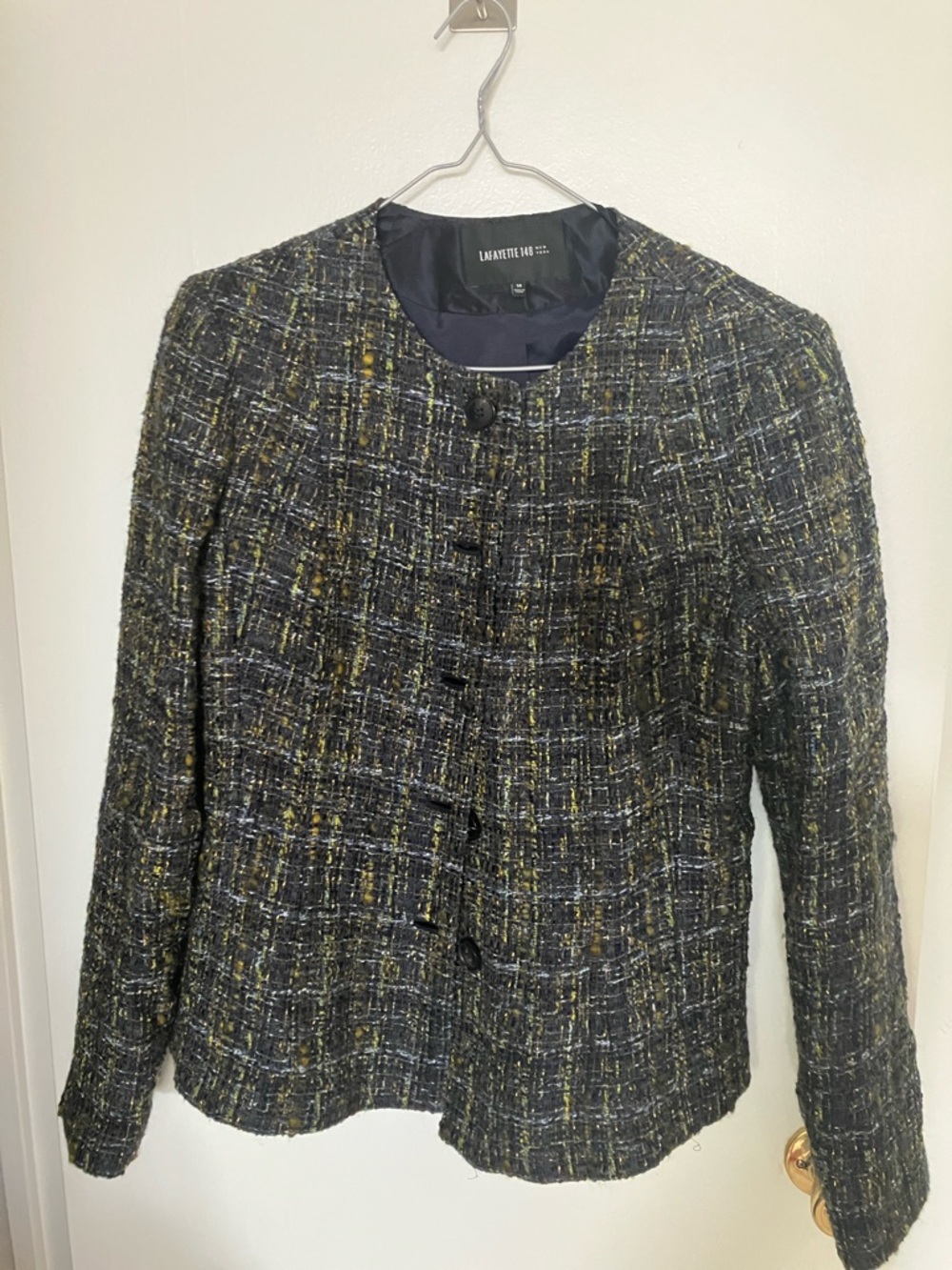Lafayette 148 New York Charcoal and Yellow Tweed Round-Neck Jacket